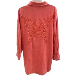 Caitee Bea Kyla Seo Karyn Seo Button Down Shirt Butterfly Embroidered Sz S Vacay